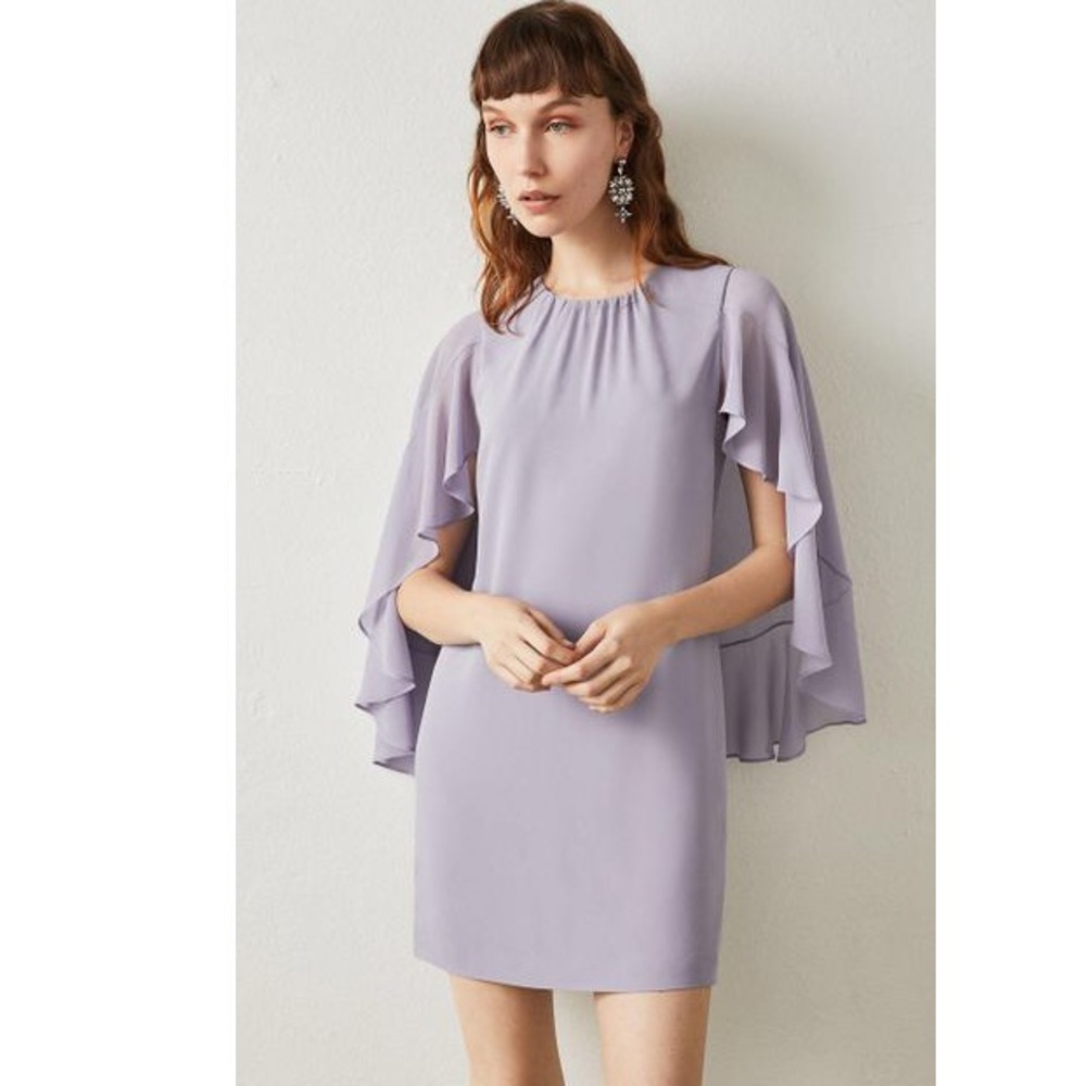 BCBGMAXAZRIA Cape-Sleeve A-Line Dress Lilac ice